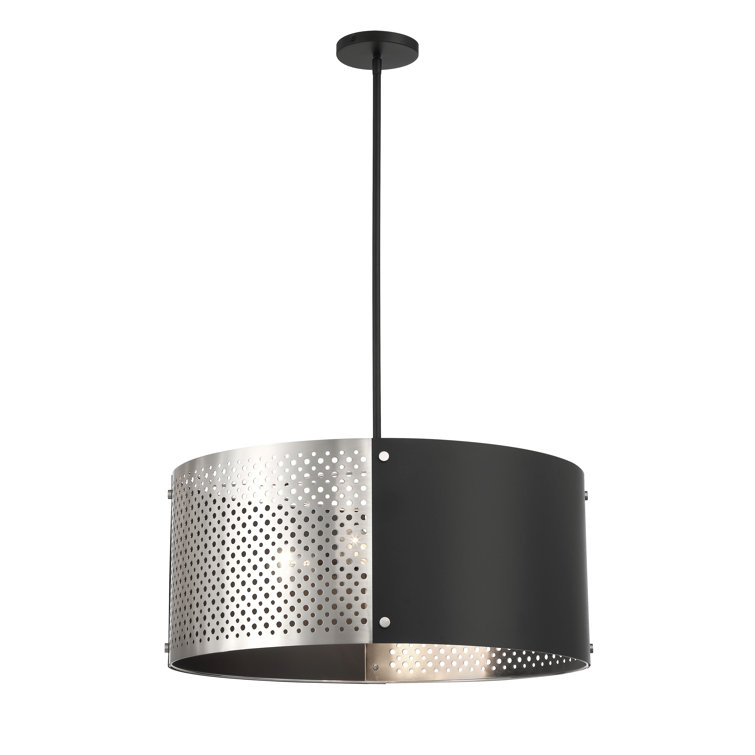 Noho 4-Light Brushed Nickel Drum Pendant with Sand Coal Accents