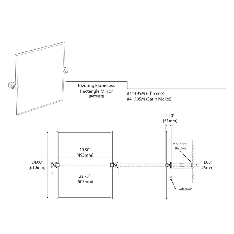 Jewel Frameless Satin Nickel Rectangle Bathroom Vanity Mirror