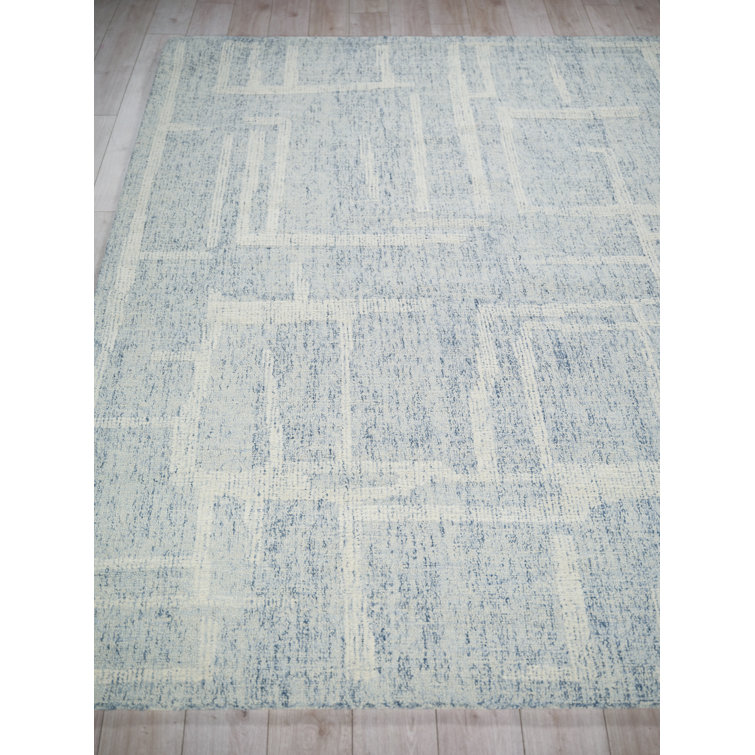 Handmade Blue and Ivory Wool Tufted 6' x 9' Abstract Rug