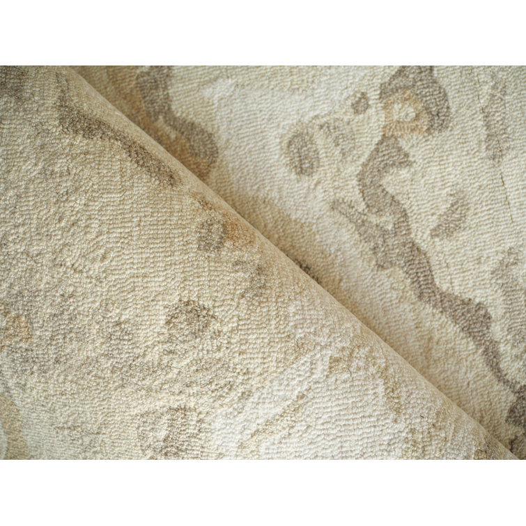 Ivory and Beige Hand Tufted Wool Abstract 10' x 14' Rug