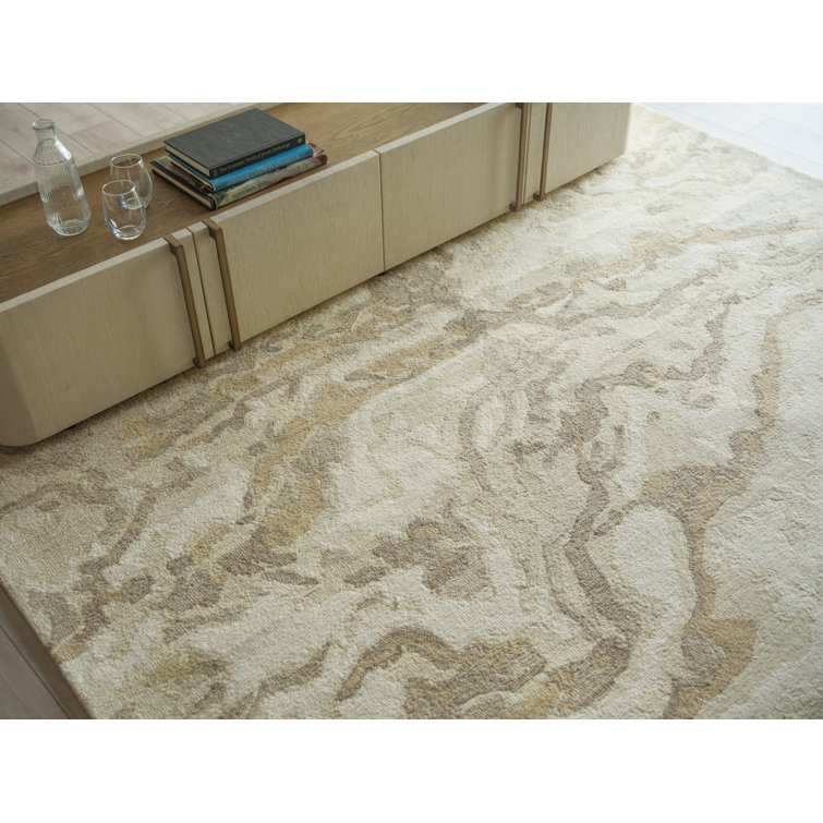 Ivory and Beige Hand Tufted Wool Abstract 10' x 14' Rug