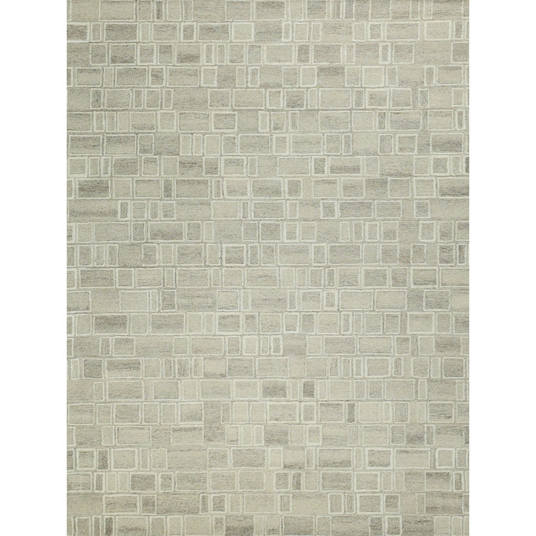Ivory Geometric Hand Tufted Wool 10' x 14' Area Rug