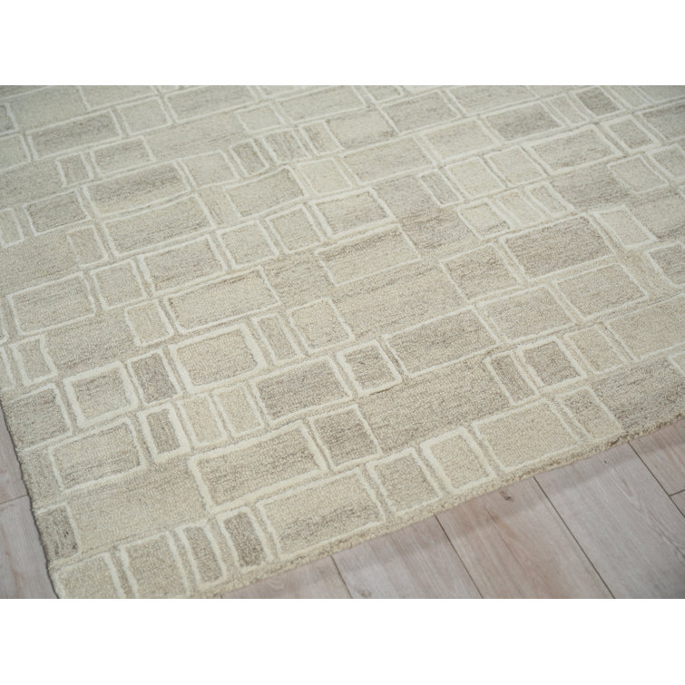 Ivory Geometric Hand Tufted Wool 10' x 14' Area Rug