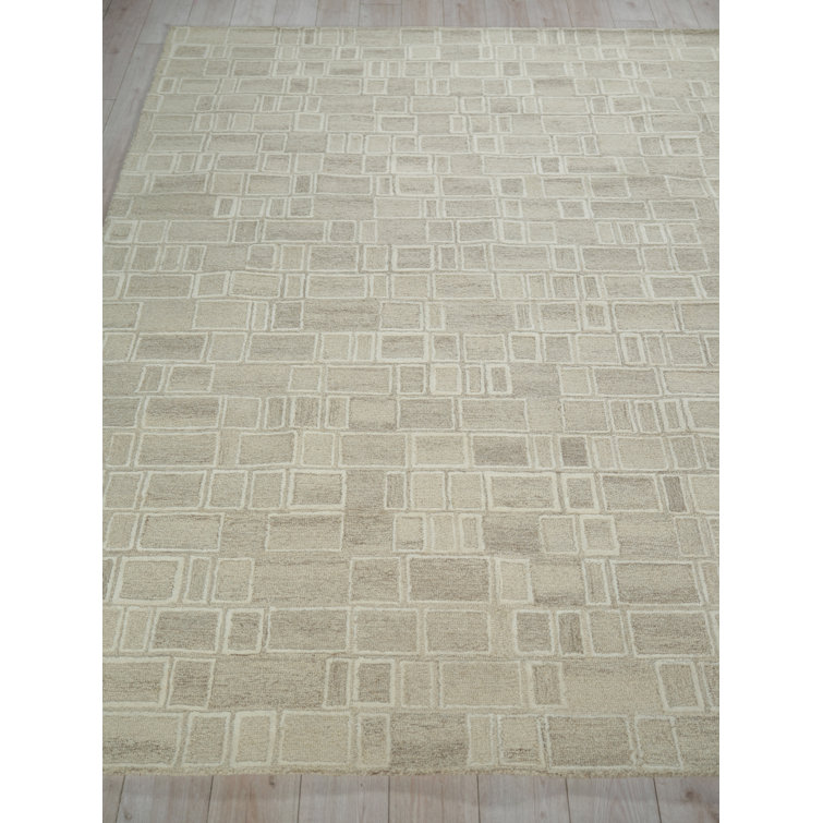 Ivory Geometric Hand Tufted Wool 10' x 14' Area Rug