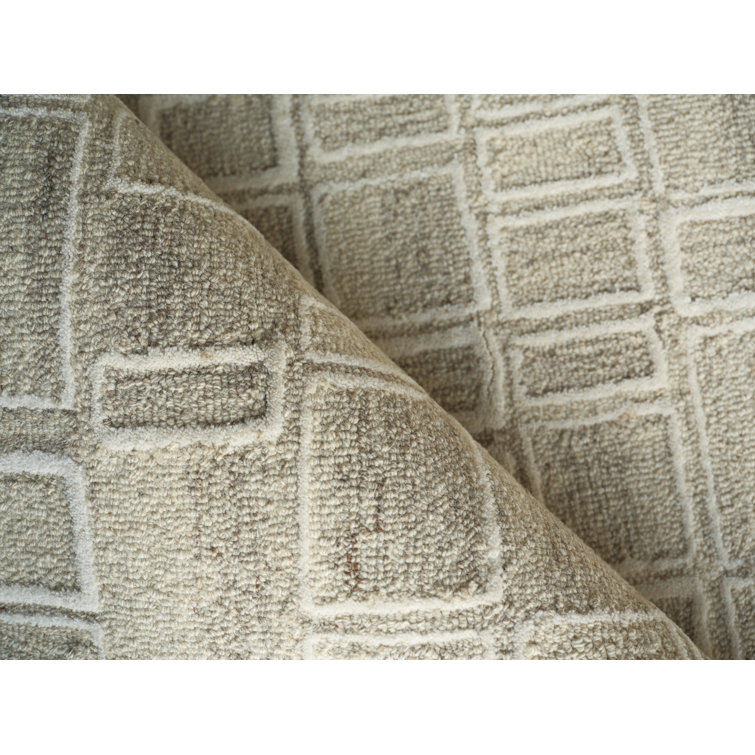 Ivory Geometric Hand Tufted Wool 10' x 14' Area Rug