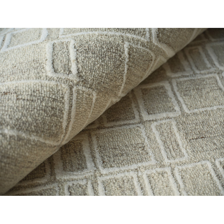 Ivory Geometric Hand Tufted Wool 10' x 14' Area Rug