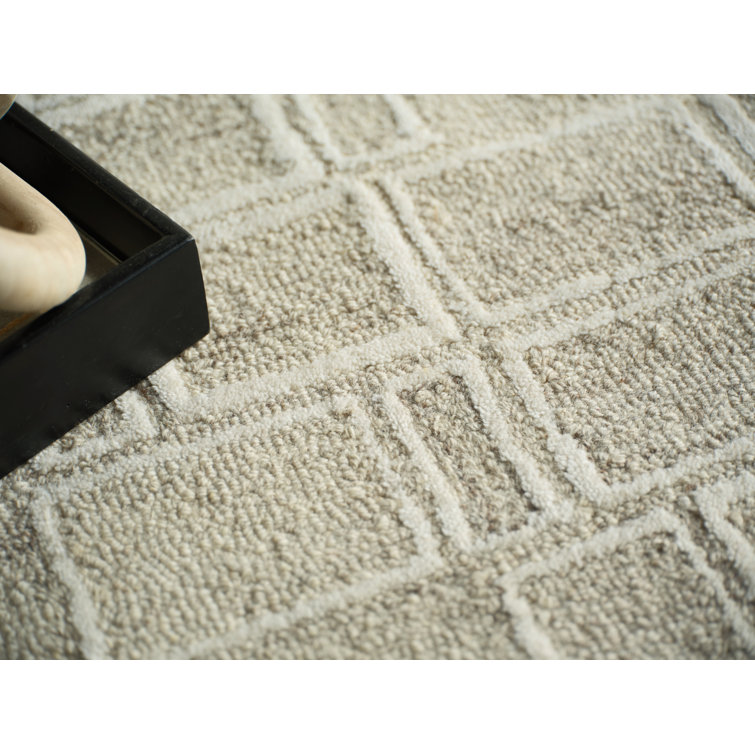 Ivory Geometric Hand Tufted Wool 10' x 14' Area Rug
