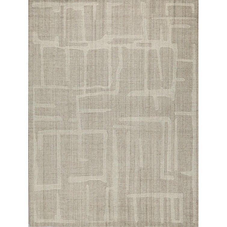 Beige and Ivory Wool Handmade Tufted 9' x 12' Abstract Rug