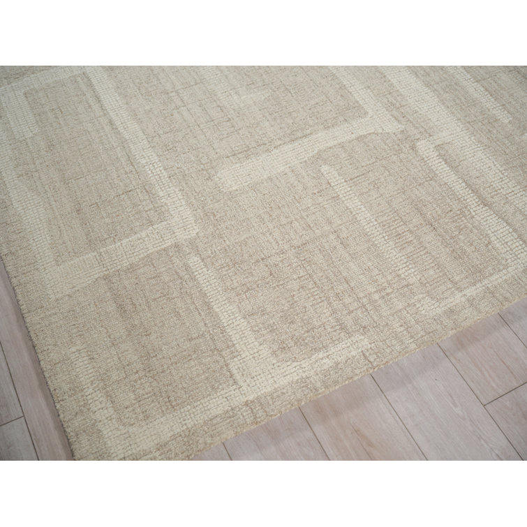Beige and Ivory Wool Handmade Tufted 9' x 12' Abstract Rug