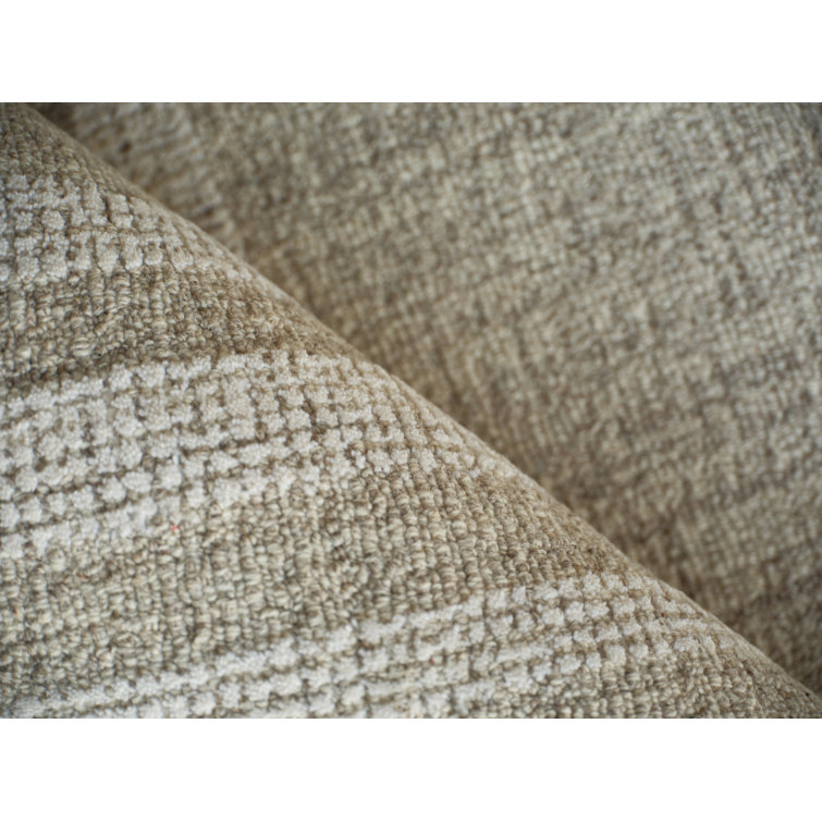 Beige and Ivory Wool Handmade Tufted 9' x 12' Abstract Rug