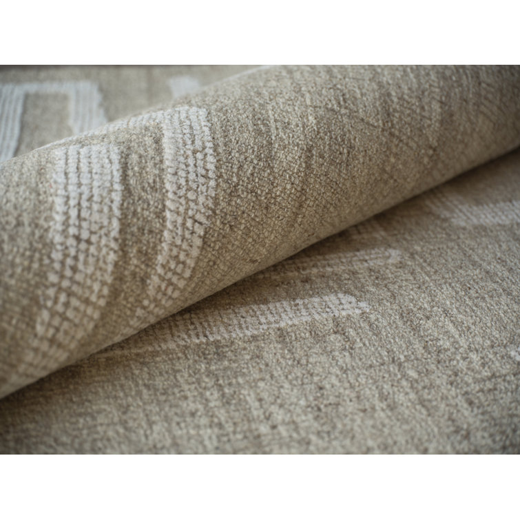 Beige and Ivory Wool Handmade Tufted 9' x 12' Abstract Rug