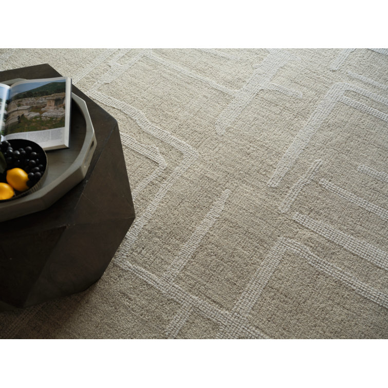 Beige and Ivory Wool Handmade Tufted 9' x 12' Abstract Rug