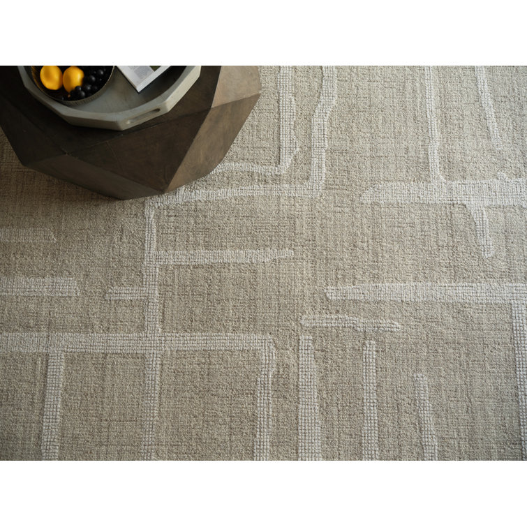 Beige and Ivory Wool Handmade Tufted 9' x 12' Abstract Rug