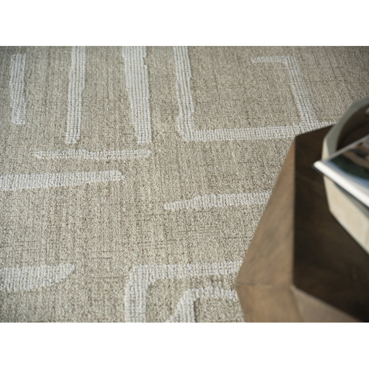 Beige and Ivory Wool Handmade Tufted 9' x 12' Abstract Rug