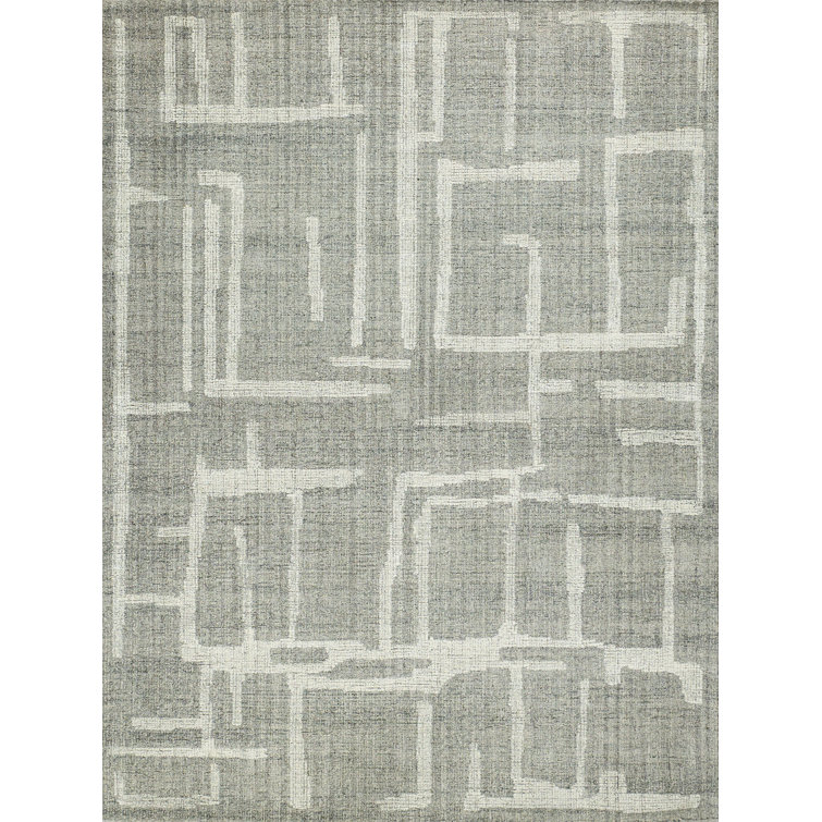 Ivory and Gray Hand Tufted Wool Abstract Rug, 6' x 9'