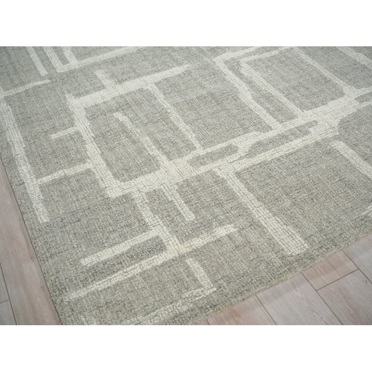 Ivory and Gray Hand Tufted Wool Abstract Rug, 6' x 9'