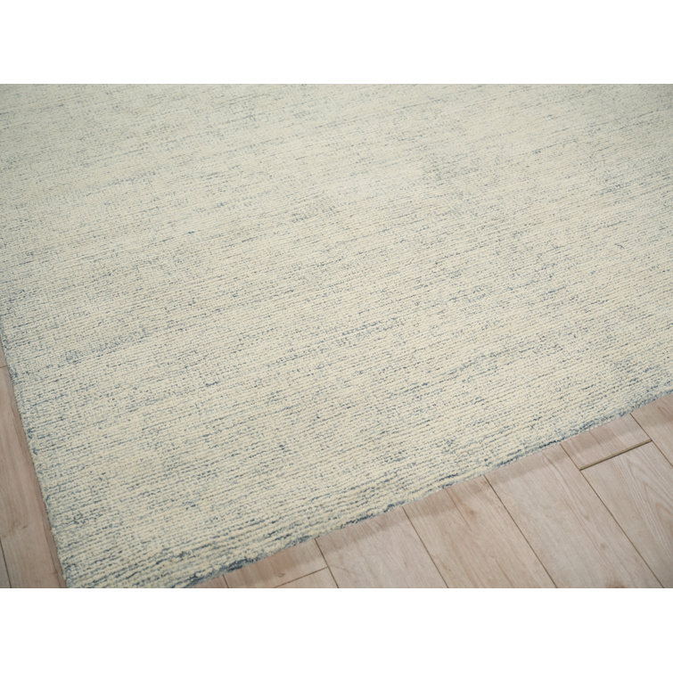 Handmade Blue and Ivory Wool Tufted Rectangular Rug 12' x 15'