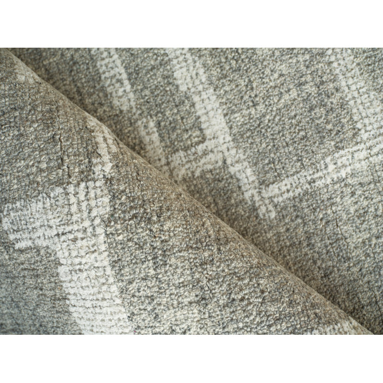 Ivory and Gray Hand Tufted Wool Abstract Rug, 6' x 9'