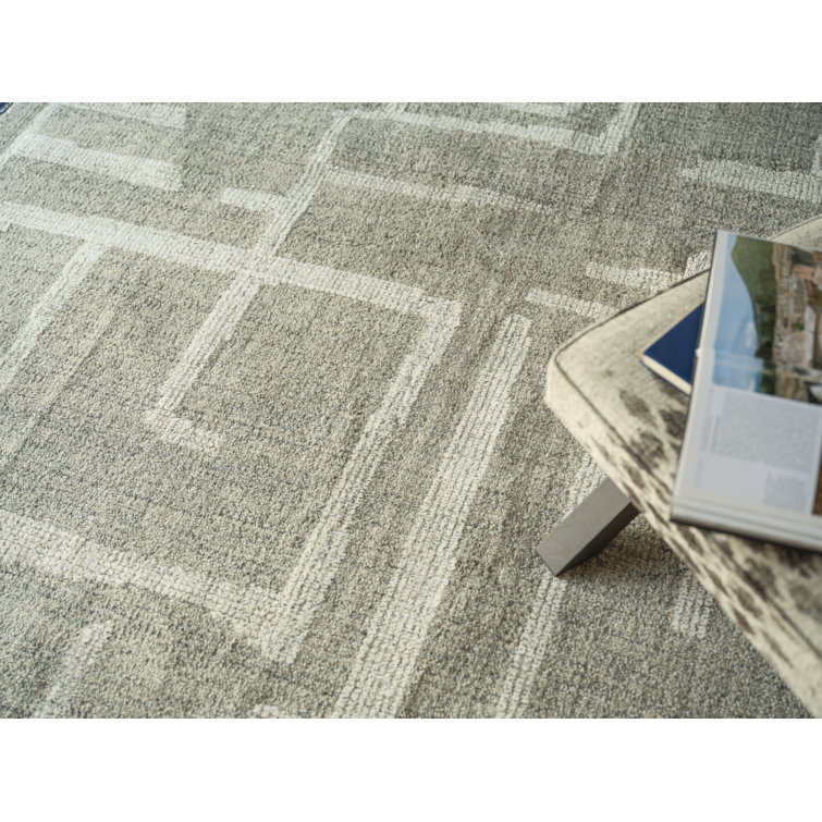 Ivory and Gray Hand Tufted Wool Abstract Rug, 6' x 9'