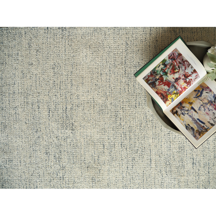 Handmade Blue and Ivory Wool Tufted Rectangular Rug 12' x 15'
