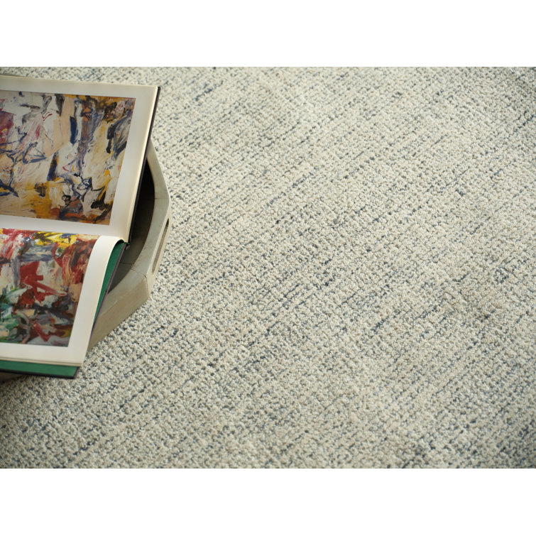 Handmade Blue and Ivory Wool Tufted Rectangular Rug 12' x 15'
