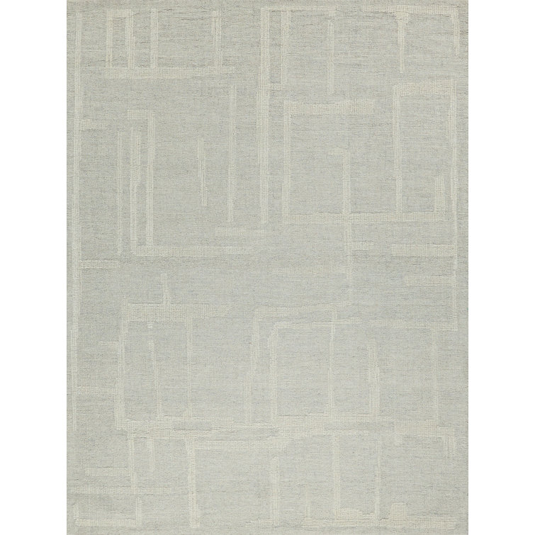 Silver and Ivory Hand Tufted Wool Abstract Rug, 10' x 14'