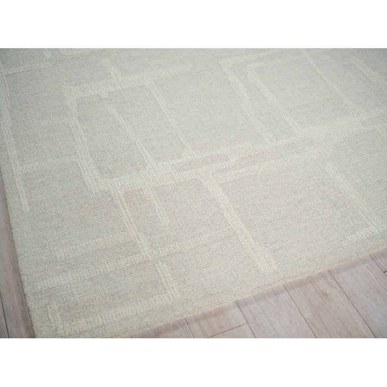 Silver and Ivory Hand Tufted Wool Abstract Rug, 10' x 14'