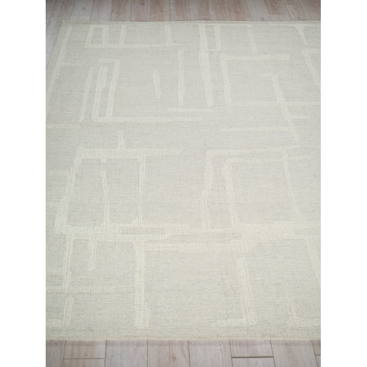 Silver and Ivory Hand Tufted Wool Abstract Rug, 10' x 14'