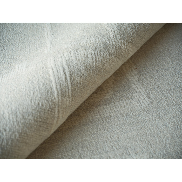 Silver and Ivory Hand Tufted Wool Abstract Rug, 10' x 14'