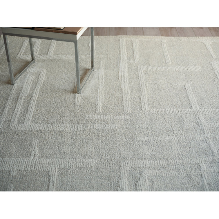 Silver and Ivory Hand Tufted Wool Abstract Rug, 10' x 14'