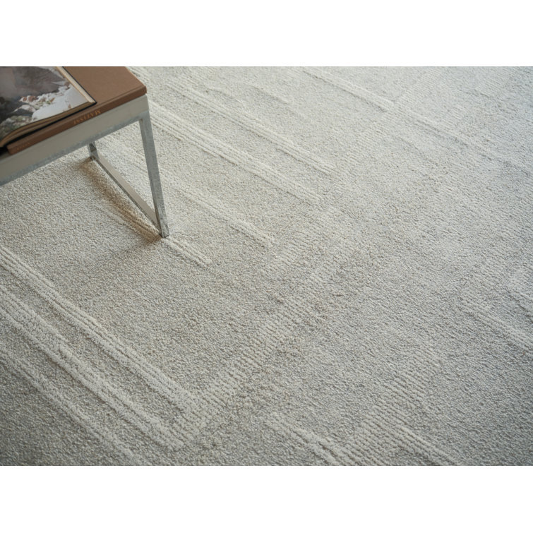 Silver and Ivory Hand Tufted Wool Abstract Rug, 10' x 14'
