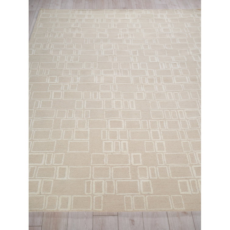 Beige and Ivory Geometric Handmade Wool Area Rug, 9' x 12'