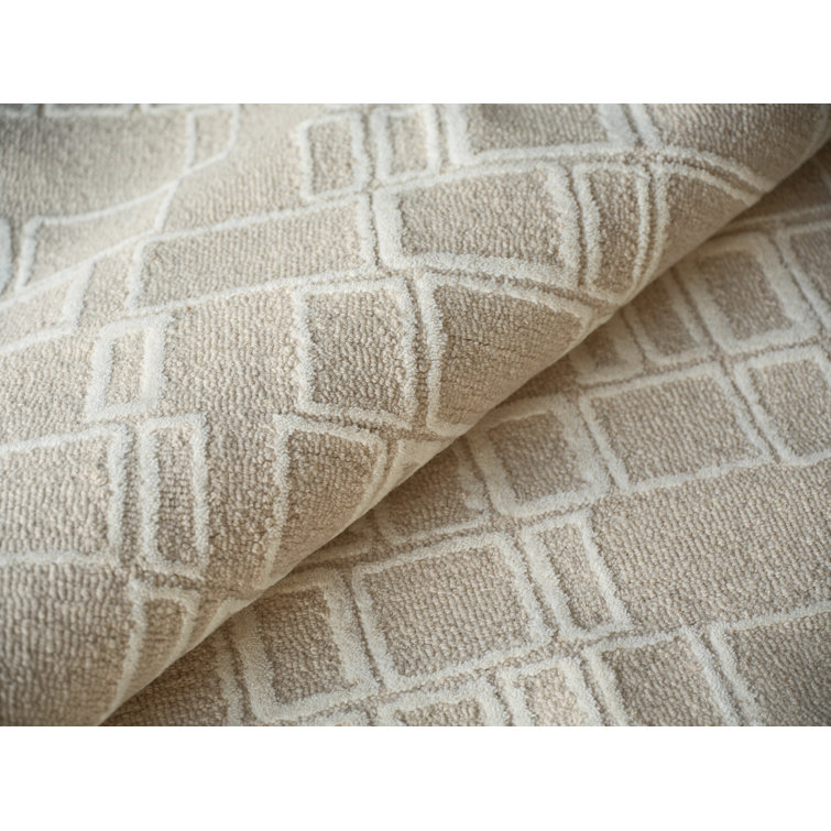 Beige and Ivory Geometric Handmade Wool Area Rug, 9' x 12'