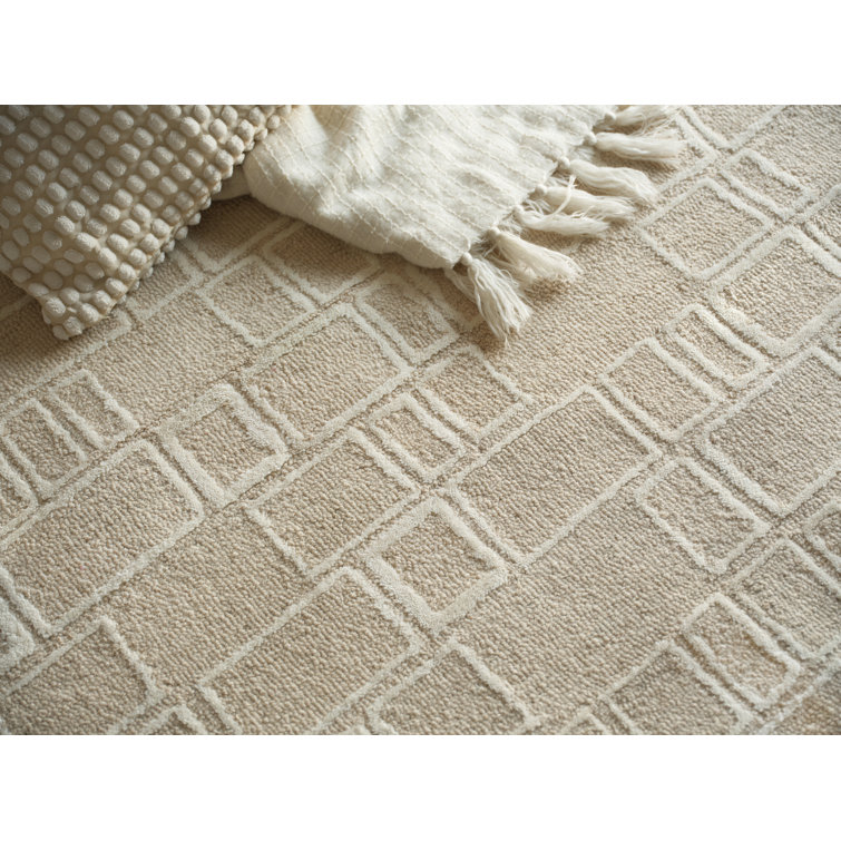 Beige and Ivory Geometric Handmade Wool Area Rug, 9' x 12'