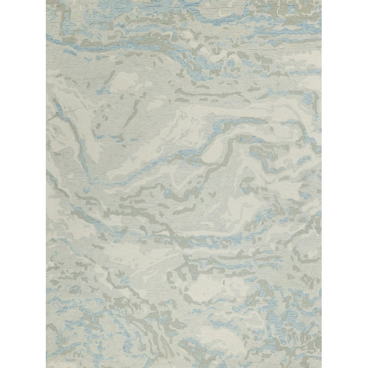 Handmade Blue and Beige Wool Tufted Abstract Area Rug 4' x 6'