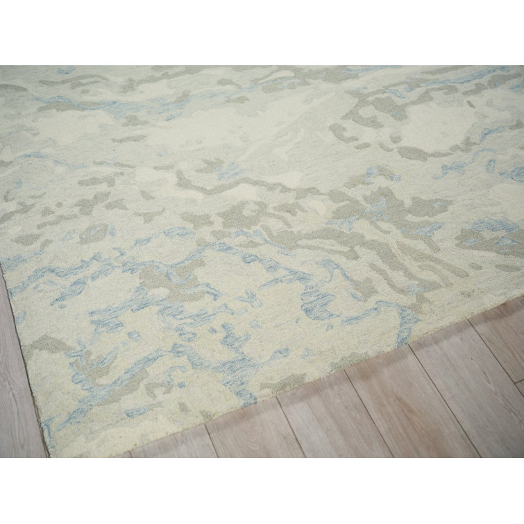 Handmade Blue and Beige Wool Tufted Abstract Area Rug 4' x 6'