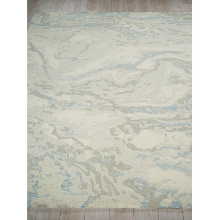 Handmade Blue and Beige Wool Tufted Abstract Area Rug 4' x 6'