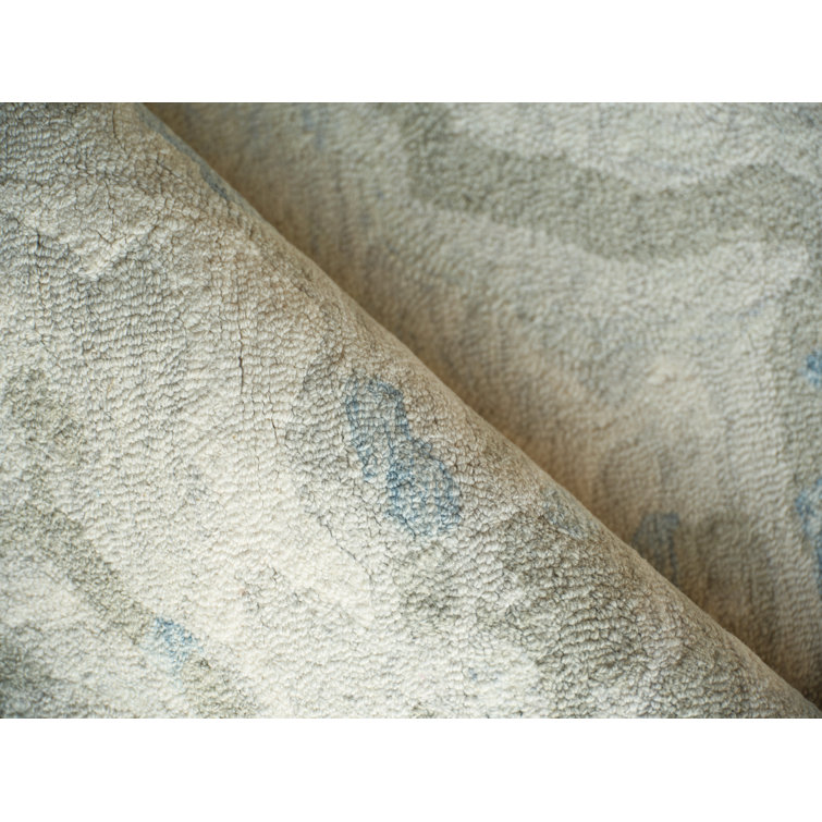 Handmade Blue and Beige Wool Tufted Abstract Area Rug 4' x 6'