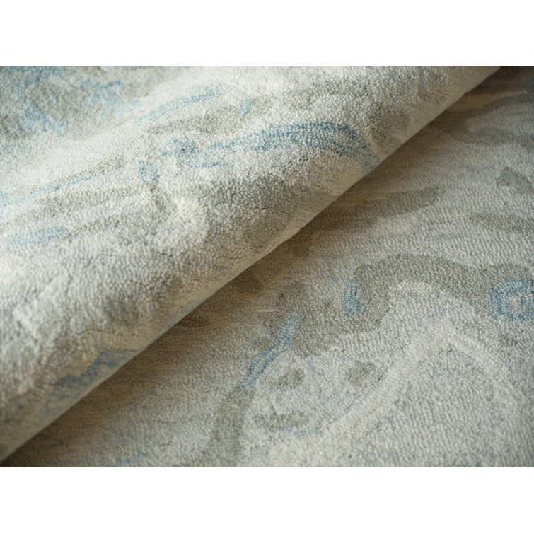 Handmade Blue and Beige Wool Tufted Abstract Area Rug 4' x 6'