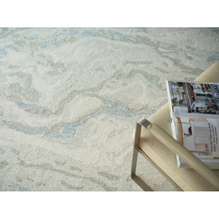 Handmade Blue and Beige Wool Tufted Abstract Area Rug 4' x 6'