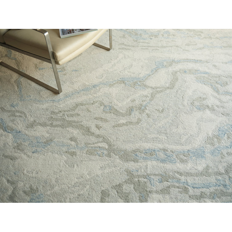 Handmade Blue and Beige Wool Tufted Abstract Area Rug 4' x 6'