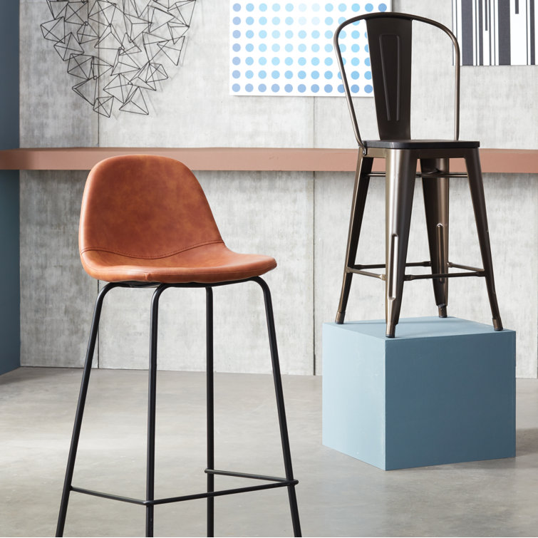 Maxine 30'' Black Matte Metal & Vegan Leather Barstool