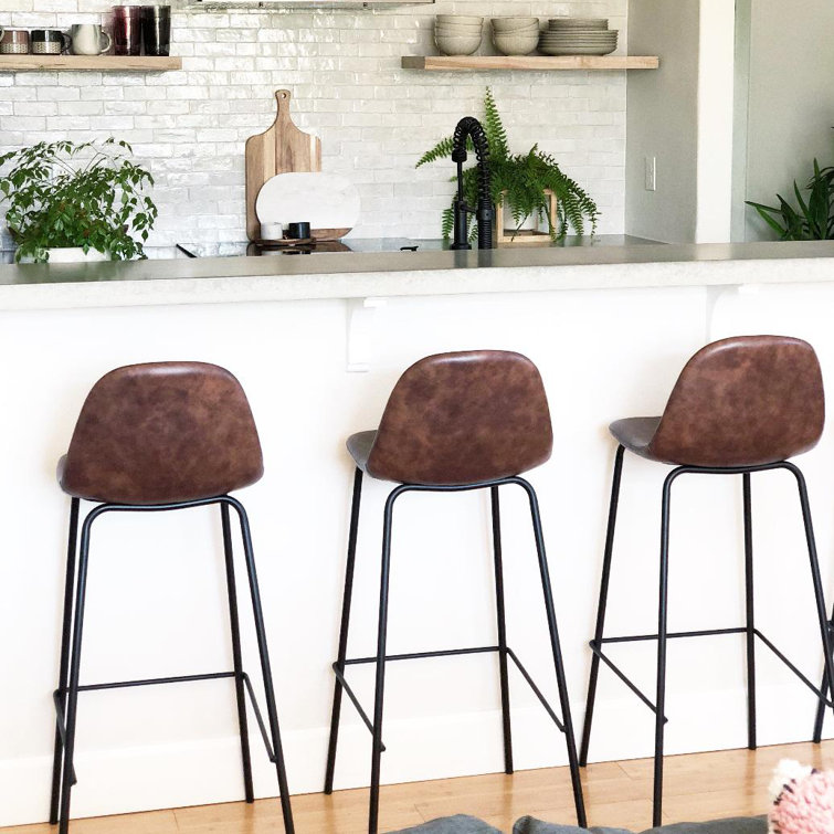 Maxine Modern Black Metal Frame Faux Leather Barstool Set