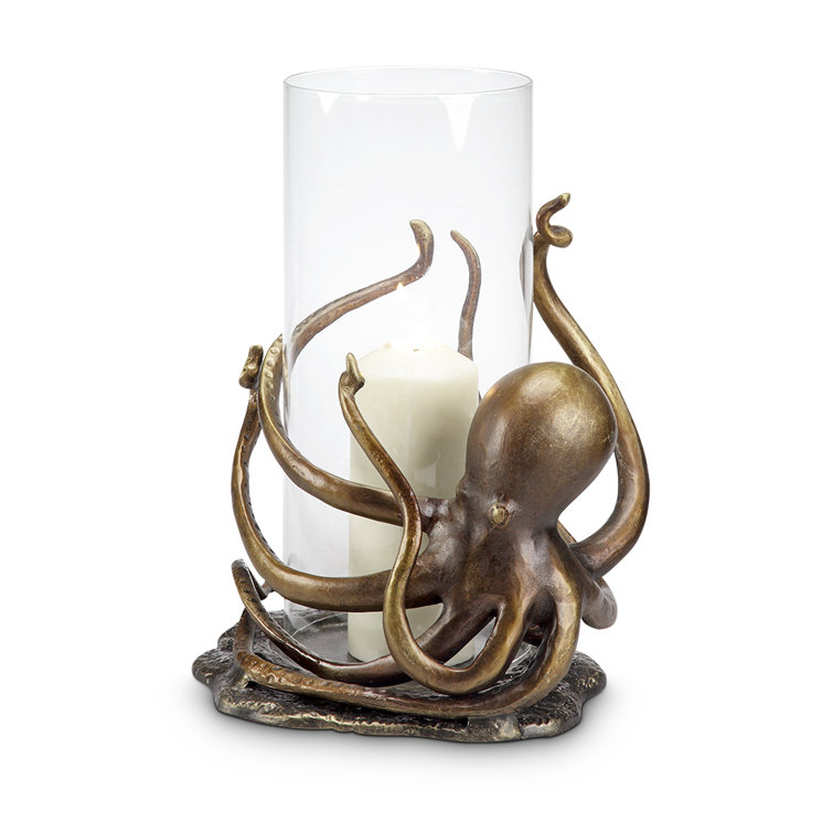 Coastal Blue Ceramic Hurricane Candle Holder, 14"