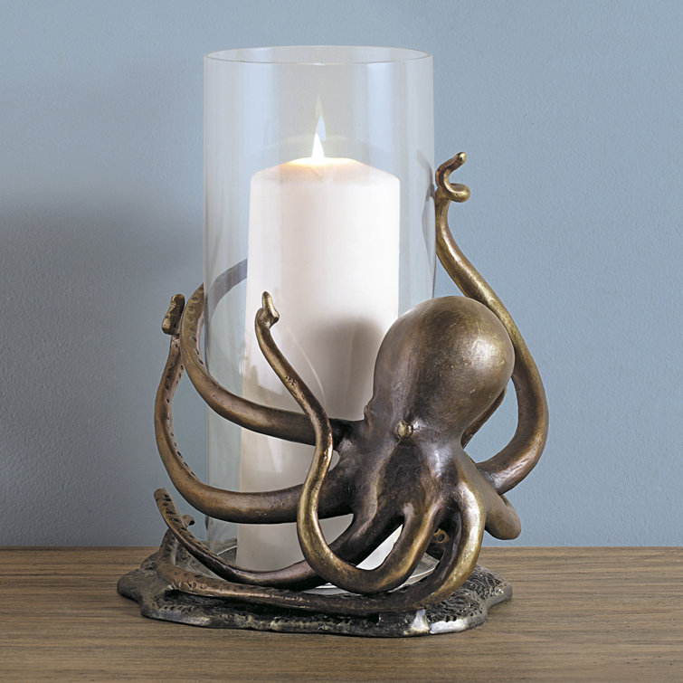 Coastal Blue Ceramic Hurricane Candle Holder, 14"