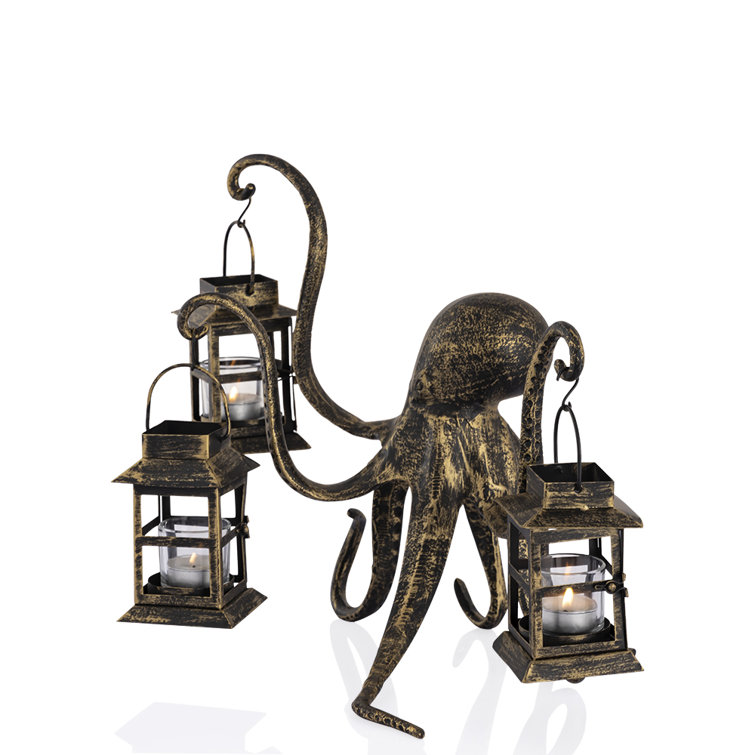 Coastal Aluminum Octopus Lantern Candleholder