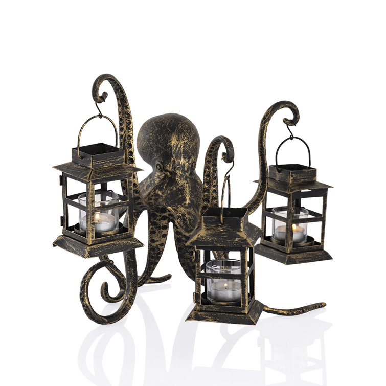 Coastal Aluminum Octopus Lantern Candleholder