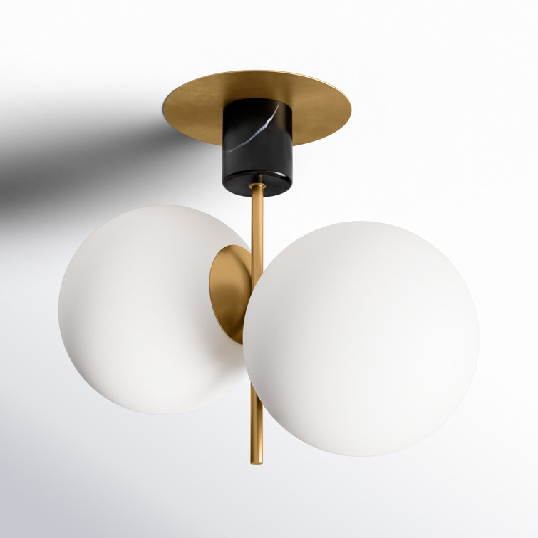 Scandinavian Mid-Century Modern Satin Brass & Black Globe Ceiling Light