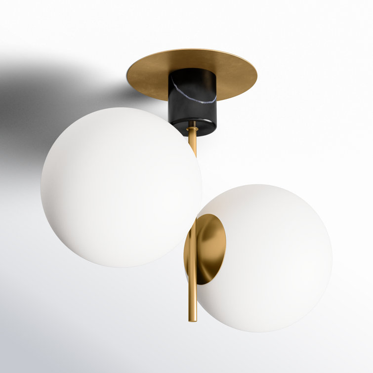 Scandinavian Mid-Century Modern Satin Brass & Black Globe Ceiling Light