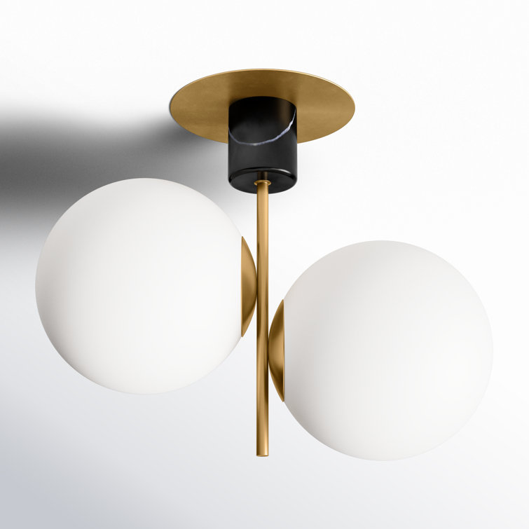 Scandinavian Mid-Century Modern Satin Brass & Black Globe Ceiling Light